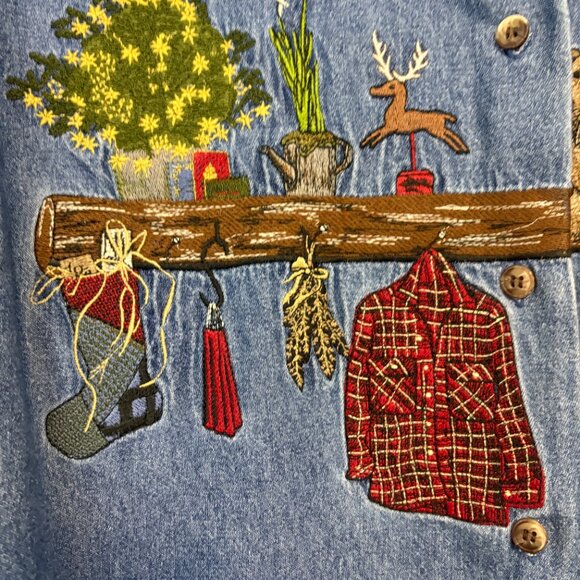 Cambridge Dry Goods Country Store Christmas Denim Button Shirt Womens Small - Picture 4 of 7